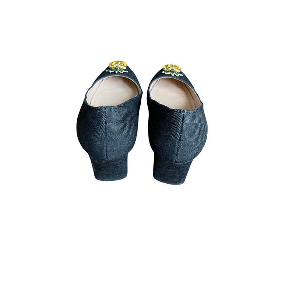 Denim Block Heels w/ Pineapple Rhinestones - Picture 5 of 6